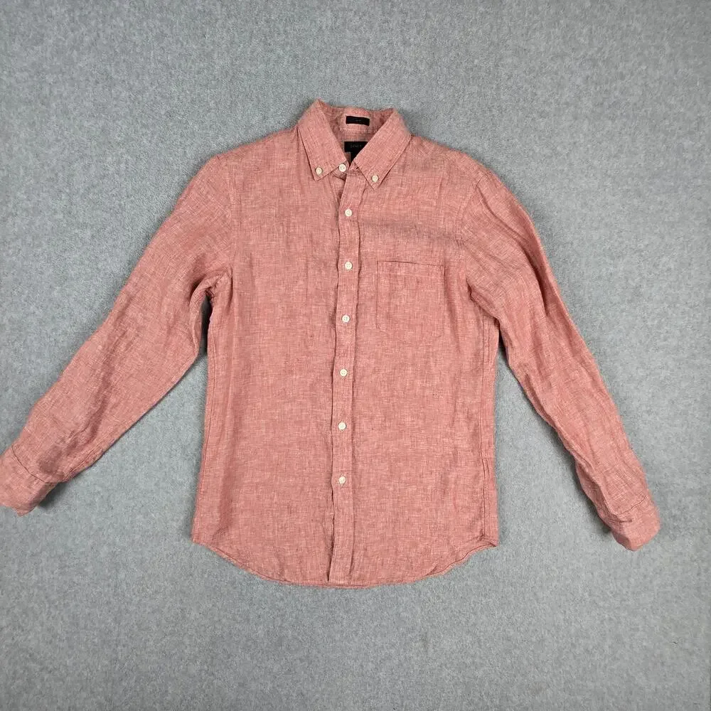 J.Crew Small Red Baird McNutt 100% Irish Linen Long Sleeve Button Down Shirt